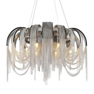 Luxury hotel creative personality led aluminum chain tassel chrome chandelier